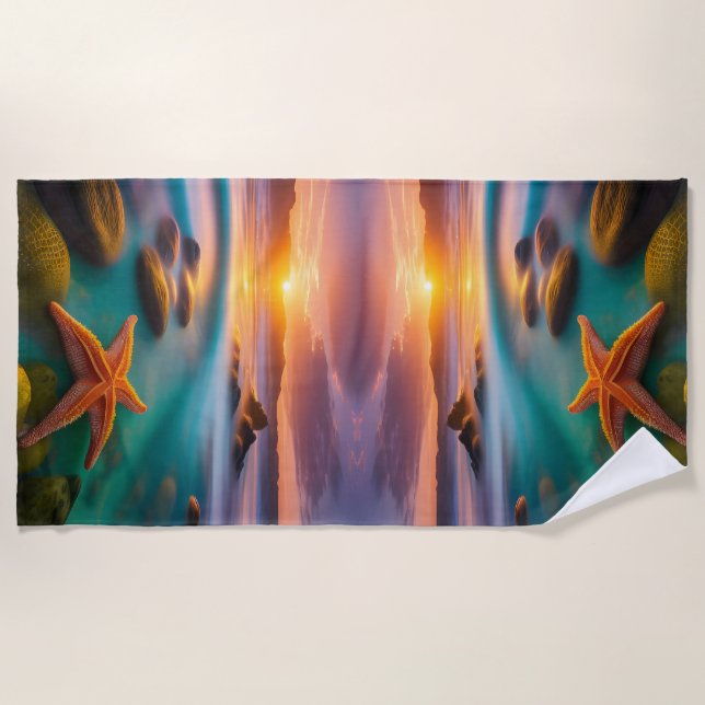 Toalha De Praia Starfish na praia no Dawn (Frente)