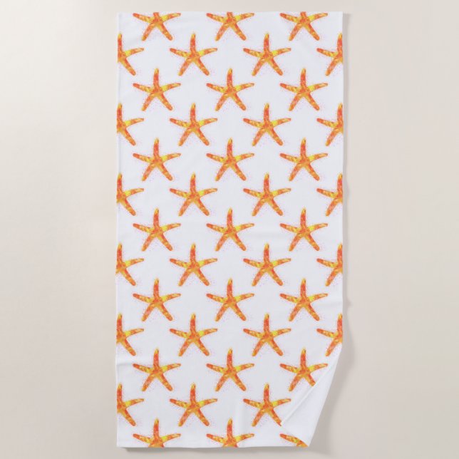 Toalha De Praia Starfish Watercolor Art Pattern (Frente)