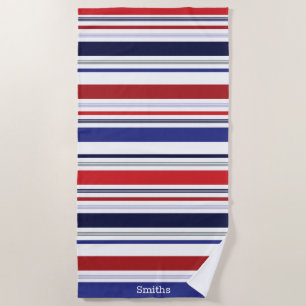 Toalha De Praia Stripe Azul Branco Patriótico Personalizado