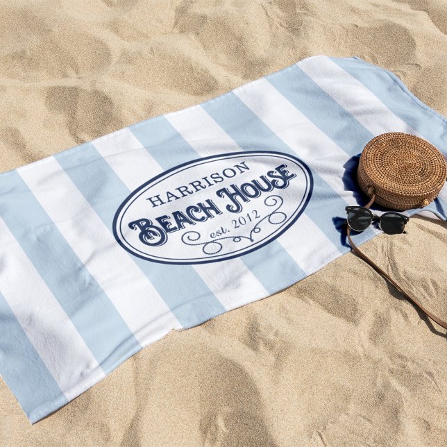 Toalha De Praia Stripe Personalizado da Casa de Praia (Criador carregado)