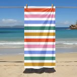 Toalha De Praia Stripes Coloridas<br><div class="desc">Faça um salto com a nossa toalha de praia divertida, com um design brilhante de faixa retrô em cores vibrantes, cor rosa, roxa, verde e amarela. Esta toalha alegre coordena-se perfeitamente com a nossa coleção de produtos "Colorful Cousin Crew", fazer-a ideal para viagens de praia em família, dias de piscina...</div>