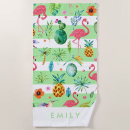Toalha De Praia Stripes e padrão tropical colorido