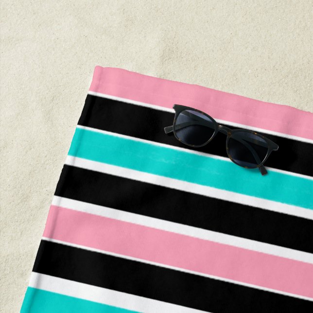 Toalha De Praia Stripes in Black Pink and Blue (In Situ)