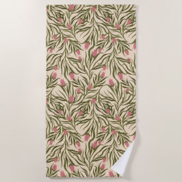 Toalha De Praia Stylized pink bell-shaped floral pattern