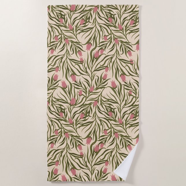 Toalha De Praia Stylized pink bell-shaped floral pattern (Frente)