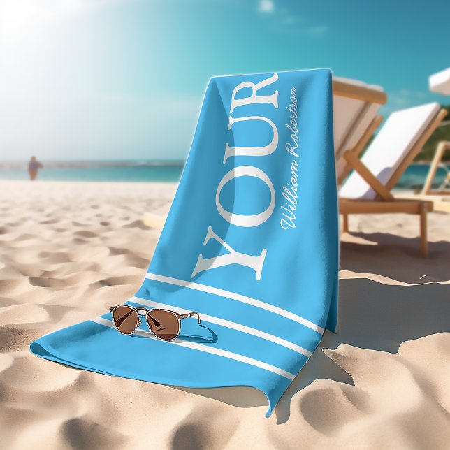 Toalha De Praia Sua e sua azul 'YOURS' personalizada (Criador carregado)