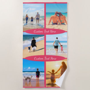 Toalha De Praia Sua Torre de Praia de Colagem de Fotos com Texto P