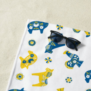 Toalha De Praia Suecos Dala Farm Animal L Azul e Amarelo