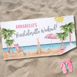 Toalha De Praia Summer Bachelorette Tropical Name<br><div class="desc">Costeira Summer Watercolor Bachelorette Tropical Beach Towel. Um tema legal de praia aquarela com tons cor-de-rosa e cor-de-rosa, colocando a vibração para uma fuga de praia com a noiva e seus besties. De viagens à Flórida, Califórnia, ou até mesmo algo mais internacional como México, Havaí ou Bahamas, este fim de...</div>