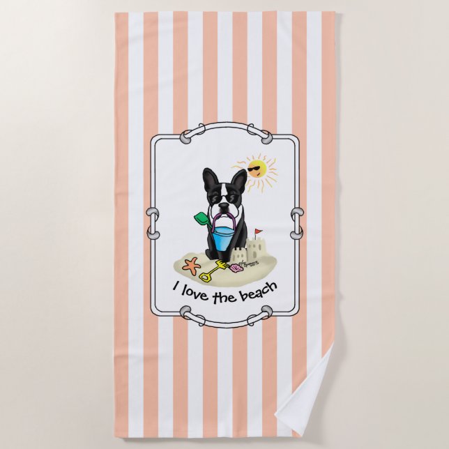 Toalha De Praia Summer Beach Boston Terrier Dog (preto) Cute (Frente)