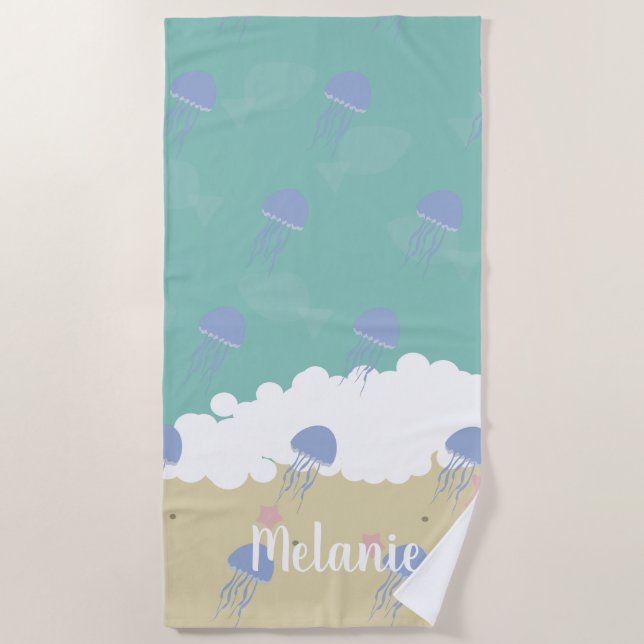 Toalha De Praia Summer Jellyfish Sand Name Beach Towel (Frente)