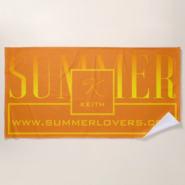 Toalha De Praia Summer Orange Yellow Website Name Monogramed (Frente)