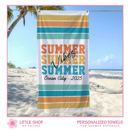 Toalha De Praia Summer Vibes Tropical Stripes Customizable