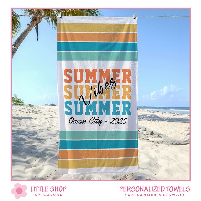 Toalha De Praia Summer Vibes Tropical Stripes Customizable (Criador carregado)