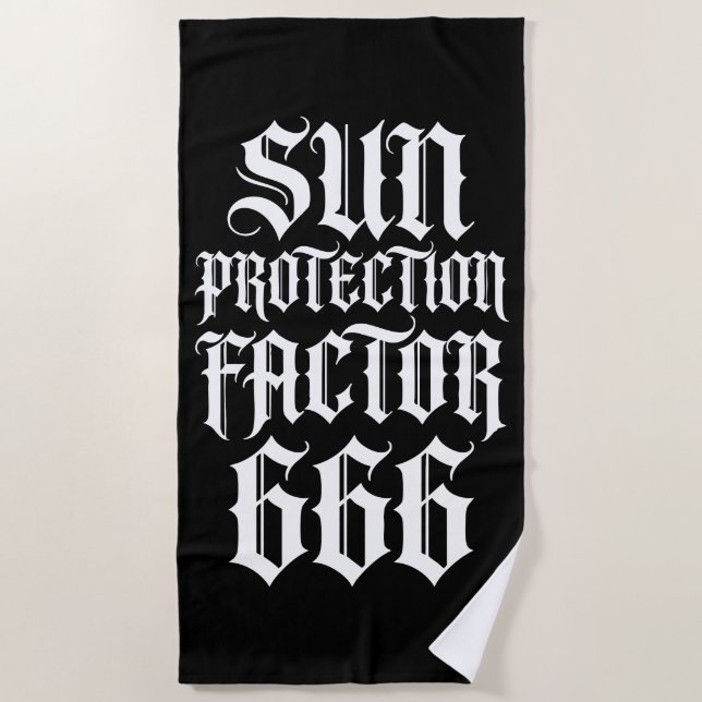 Toalha De Praia Sun Protection Factor 666 Gothic Typography Design (Frente)