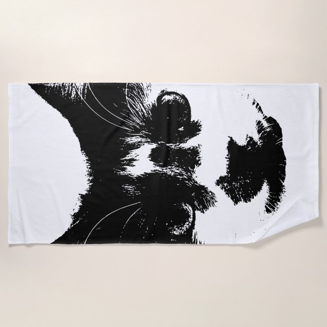 Toalha De Praia Sun, Sand, and Side-Eye – Ink Style Cat (Frente)