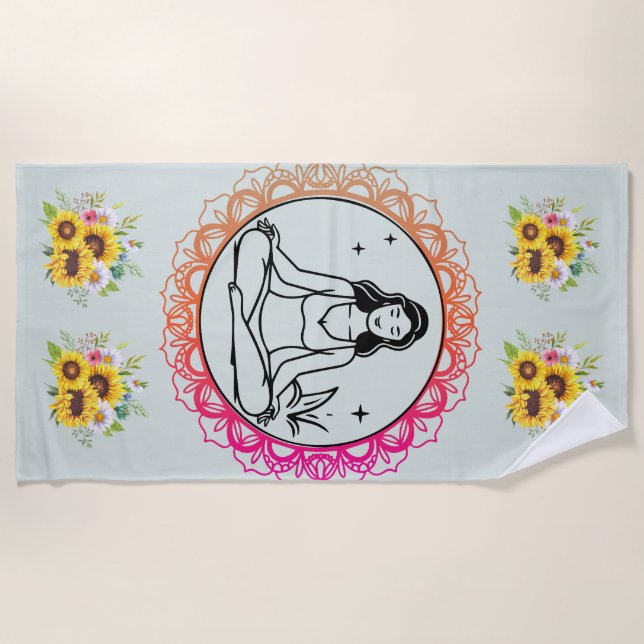 Toalha De Praia Sunflower Serenity: Meditation Mandala Beach Towel (Frente)
