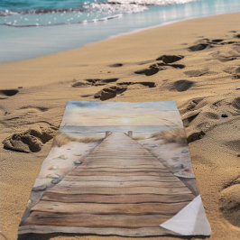 Toalha De Praia Sunset Beach Boardwalk Watercolor