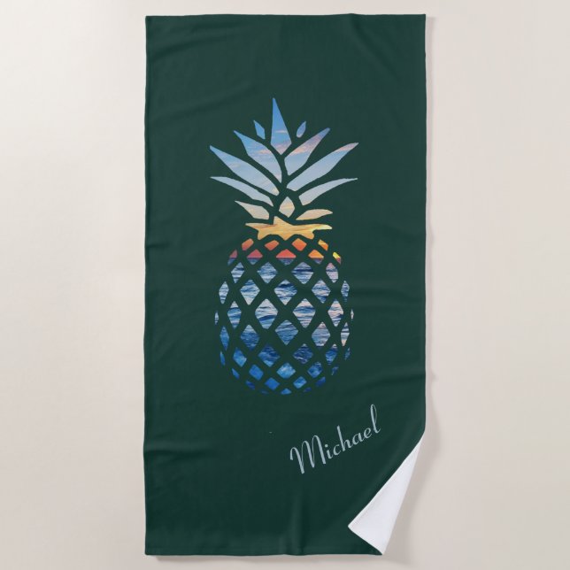 Toalha De Praia Sunset Beach Pineapple Personalizado Qualquer Cor (Frente)