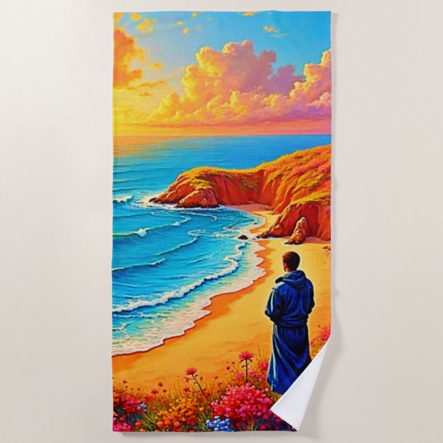 Toalha De Praia Sunset Beach Solitude Serenity Design (Frente)