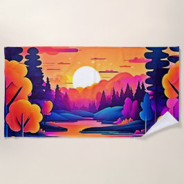 Toalha De Praia Sunset Lake Fantasy Art
