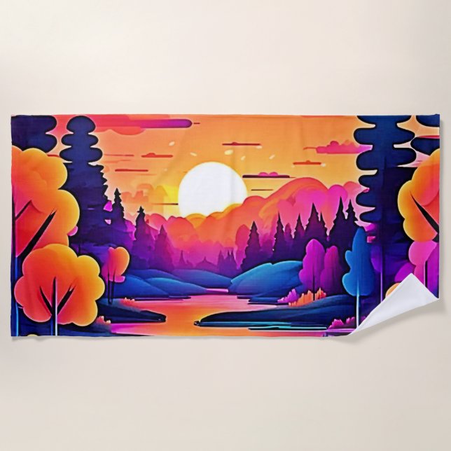 Toalha De Praia Sunset Lake Fantasy Art (Frente)