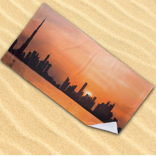 Toalha De Praia Sunset sobre uma cidade litorânea - aquarela