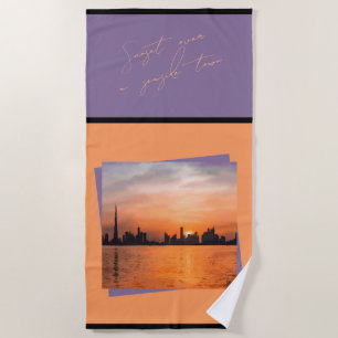 Toalha De Praia Sunset sobre uma cidade litorânea - Arte