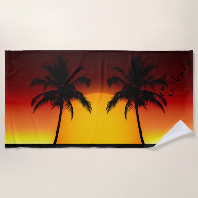 Toalha De Praia Sunset tropical com Palmeiras (Frente)