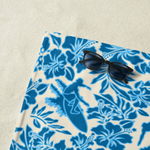 Toalha De Praia Surf Pareau Havaiano Hibiscus Aloha - Azul