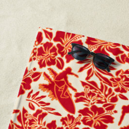 Toalha De Praia Surf Pareau Havaiano Hibiscus Aloha - Vermelho
