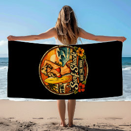 Toalha De Praia Surf Shack Surfer Pin-Up | Ride The Waves Surfing