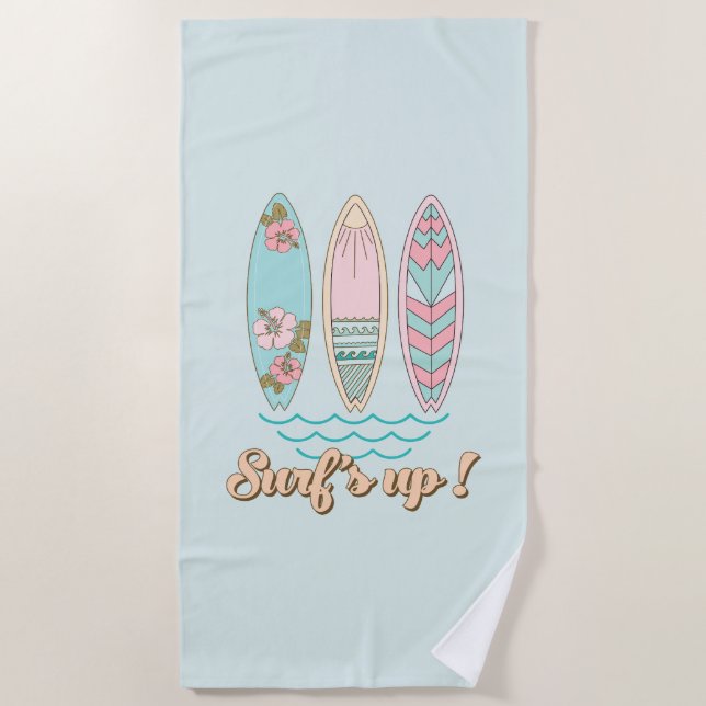 Toalha De Praia Surf Surfboards Beach Life Tropical Retro (Frente)