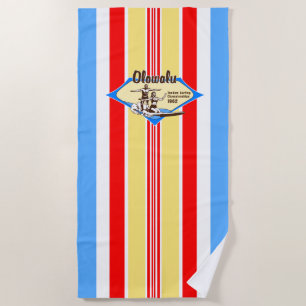 Toalha De Praia Surf Tandem Surfing Hawaiian Vintage - Azul