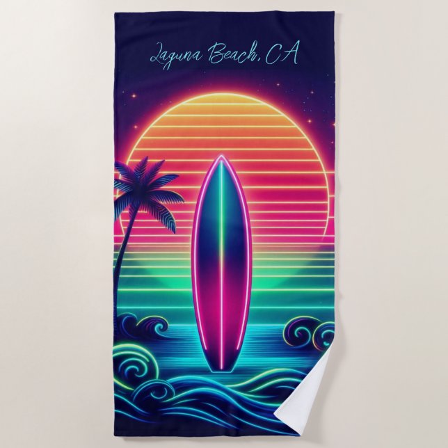 Toalha De Praia Surfar no Neon Sunset (Frente)