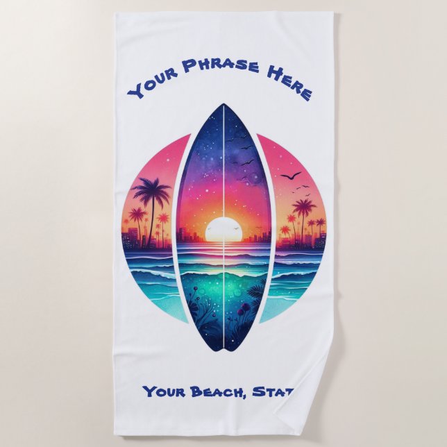 Toalha De Praia Surfboard no Sunset (Frente)