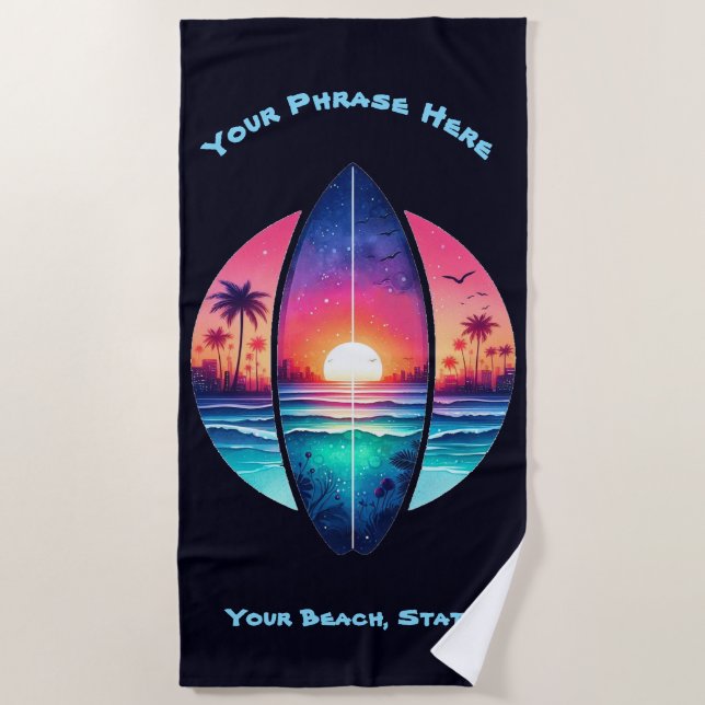Toalha De Praia Surfboard no Sunset (Frente)