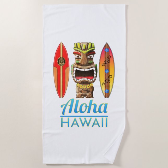 Toalha De Praia Surfe de Aloha Hawaii Havaiano em Tiki (Frente)