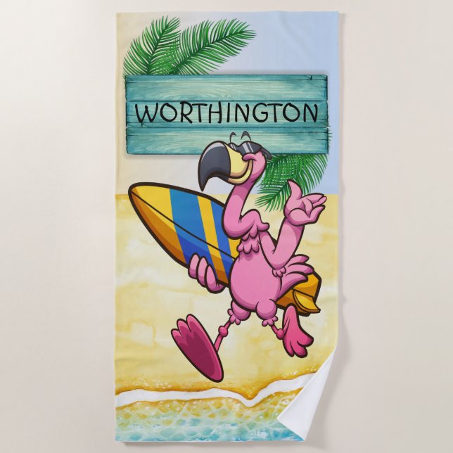 Toalha De Praia Surfing Flamingo Beach Towel (Frente)