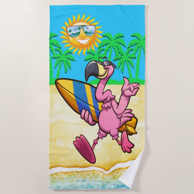 Toalha De Praia Surfing Flamingo Beach Towel (Frente)