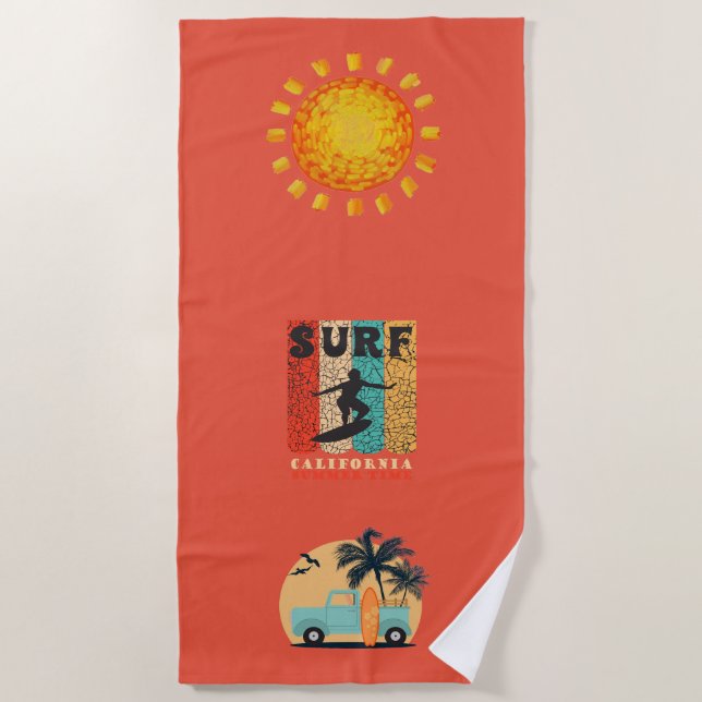Toalha De Praia Surfing Retro Beach Towel (Frente)