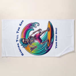 Toalha De Praia Surfista De Esqueleto Andando Uma Onda