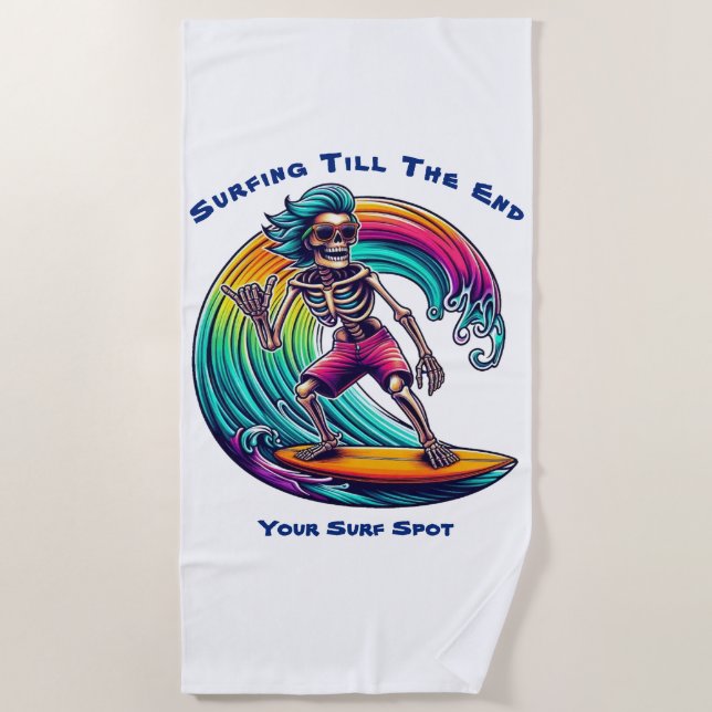 Toalha De Praia Surfista De Esqueleto Andando Uma Onda (Frente)