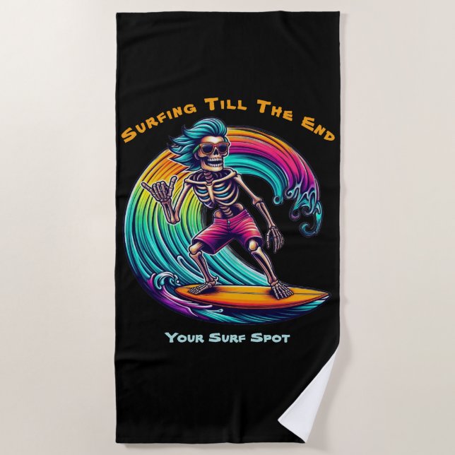 Toalha De Praia Surfista De Esqueleto Andando Uma Onda (Frente)