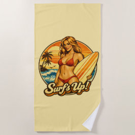 Toalha De Praia Surf's Up Biquíni Pin-Up | Gráfico de Loja de Surf