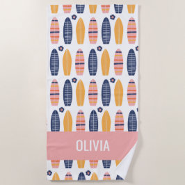 Toalha De Praia Surfs Up Pink Surfboards and Flores