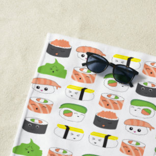 Toalha De Praia Sushi Ilustração estilo Kawaii bonitinho e engraça