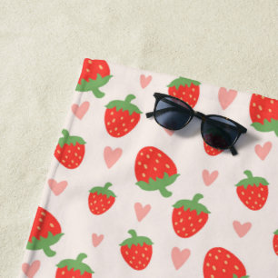 Toalha De Praia Sweet Strawberris & Hearts Beach Towel