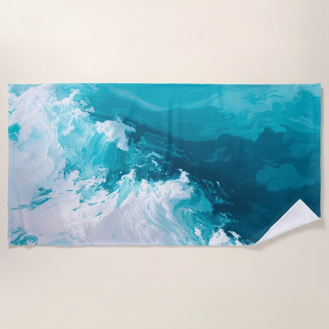 Toalha De Praia Swirling Turquoise Waves Abstract Ocean Wave Art (Frente)