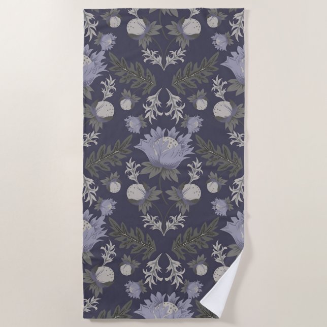 Toalha De Praia Symmetrical dark purple floral pattern (Frente)